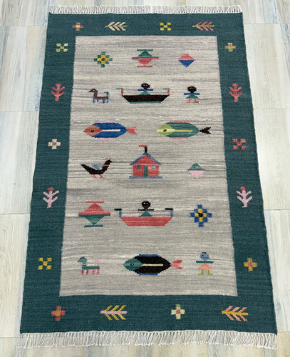 Handmade wool dhurrie rug 4x6 - handmade,