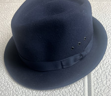Mens 100% Wool Felt Pork Pie Hat Diamond Shape Crown 1920s Crushable Trilby Navy