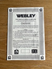 Webley and Scott Tempest/Hurricane Guarantee Card