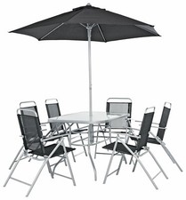 Home Pacific 6 Seater Folding Metal Patio Set - Black | Furniture With Parasol