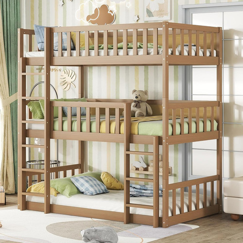 Natural solid wood triple bunk - solid,
