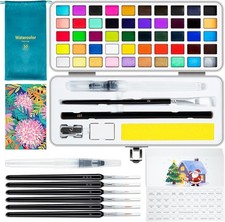 Watercolour Paint Set, 50 Vivid Colors in Portable Box, Art Supplies for Adults