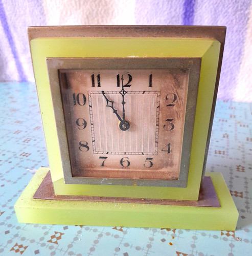Art deco mantle - clock, green