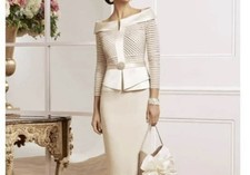 Veni Infantino Mother of the Bride Dress Size Uk 8 Taupe and Cream