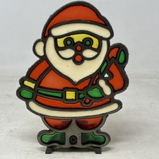 Vintage Stained Glass Santa Candle Holder - Cast Iron Tea Light