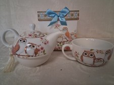 Gift Novelty Teapots for One. Pot Cup Funky Owls Unique Gift for Tea Lover fun