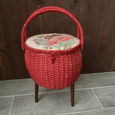 Vtg Wicker Sewing Basket With