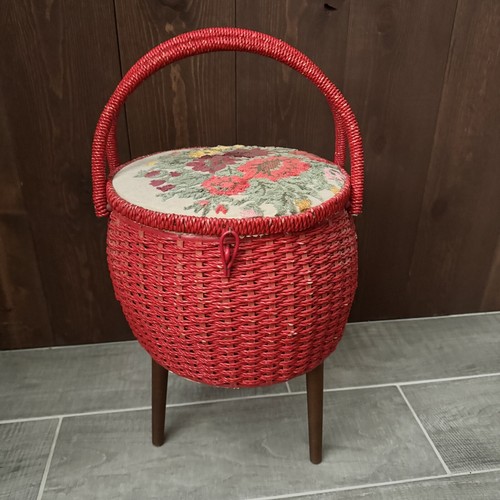 Vtg wicker sewing basket with - wicker,