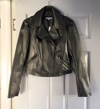 Debenhams Red Herring Ladies Women's Grey Faux Leather Biker Jacket UK Size 12