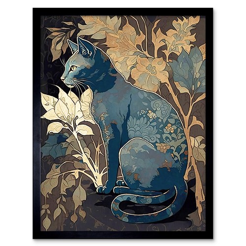 Russian blue cat with - cat, floral