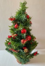 Mini 24" Table Top Faux Christmas tree, Pre decorated red berries bows pinecones