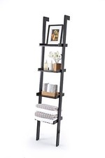 Black Ladder Shelf, Sennen, Leaning Bookcase, Wood, 4 tiers with retaining bars