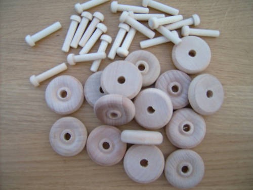 Wooden toy wheels - +, axles