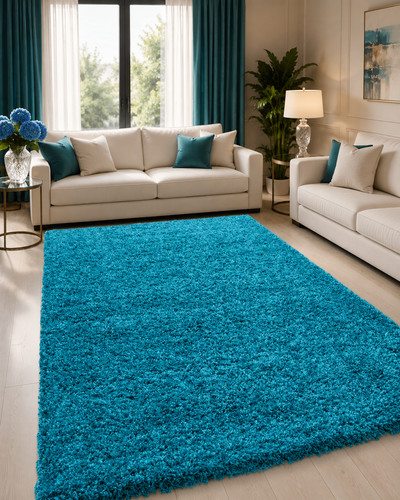 Teal blue shaggy rug large - teal,