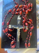 Rosary Necklace Beads very large silver and wooden Crucifix Cross Pendant
