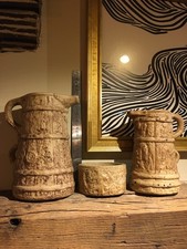 Vintage Hillstonia Set x3 Moira Pottery Studio Medieval Double Pitcher Jug Bowl