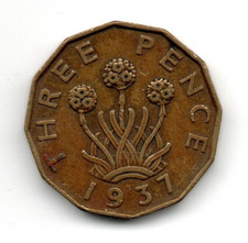 1937 THREE PENCE Bit 3d king