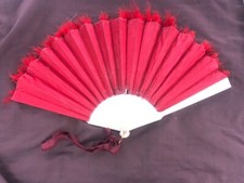 antique hand fan, red silk