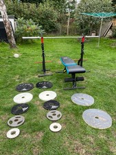 7ft Olympic Barbell, 105kg weight set, rack + bench and cable machine