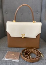 Gift for her- Launer Rosina leather handbag in Bone white and brown colour, New