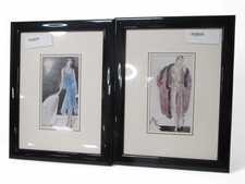 Art Deco Genuine Art Prints x2 Hand Coloured 1928 Portraits Preloved