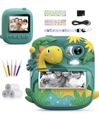 CAMCLID Kids Camera Instant Print, 2.4’‘ Instant Camera with 32G, Dinosaur Green