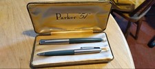 Vintage Parker 51 Black Fountain Pen Pencil Set In Original Case