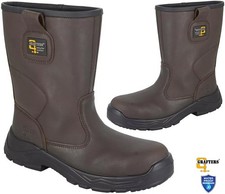 Grafters Leather Rigger Safety Boots Waterproof Steel Toe Cap Pull On Work Boots