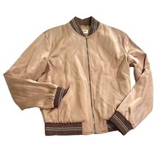 Saint Laurent Paris Love Zip Up Bomber Jacket in Rose Gold Pink