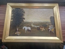 English School, Horses, Landcape Oil painting on Canvas