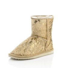 Ruby and Ed cow hide leather pony skin beige and gold short boots size 6 new