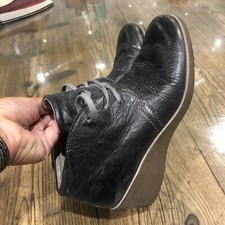 ECCO SIZE 3 EU 36 US 5 NAVY LEATHER 2” WEDGE ANKLE BOOTS GREY LINING COMFORTABLE