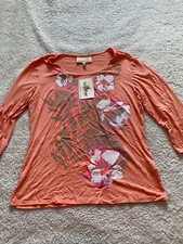 Antthony Originals Women Size L Coral Floral Sequin 3/4 Sleeve Shirt (A22)