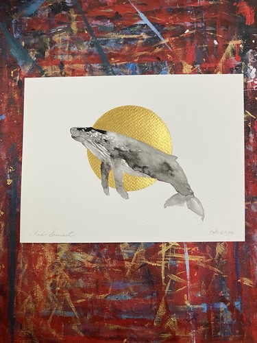 Original whale sunset painting - original,