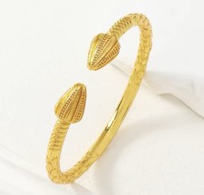 One Pair (2) 24k Gold Acorn West Indian Caribbean Bangle Large Size 7 to 9