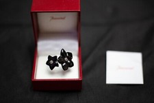 Baccarat Sterling Crystal Black Double Flower Blossom Ring