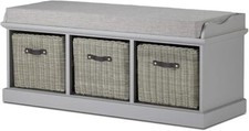 Grey Storage Hallway Bench with Baskets & Cushion – Fully Assembled Seat