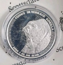 2020 1 oz Silver Congo Silver-Back Gorilla 999 Silver Coin ~ Scottsdale Mint