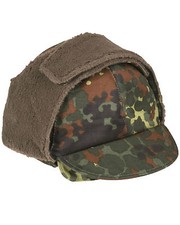 Genuine German Army Issued Bundeswehr Flecktarn Camo Winter Pile Cap Hat Grade 1