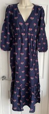 EX Joules Navy Blue Sienna V-Neck Tier Midi Dress Sizes 10-24 RRP £54.95