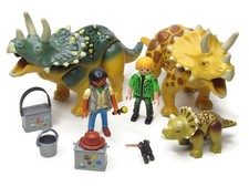 Playmobil Dinosaur & Explorer Figures Bundle Triceratops X 2 and Baby Dino Toys