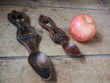 Two Vintage Carved Wood Welsh Love Spoons