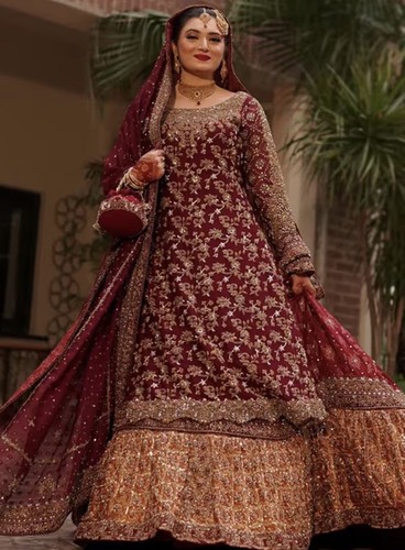 Maroon asian wedding lengha - maroon,