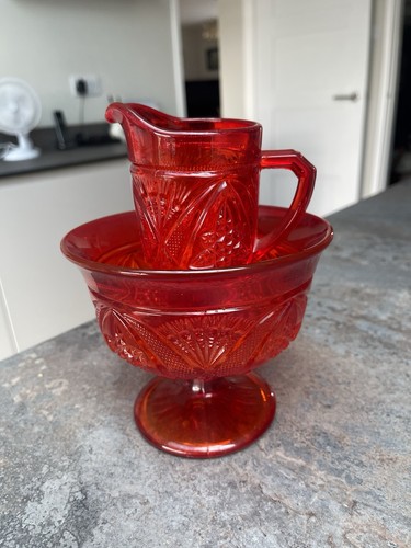 Vintage ruby red pressed glass - vintage,