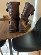 Russell & Bromley Men's Brown Leather Harness Biker Ankle Boots Size UK 8 EU 42.