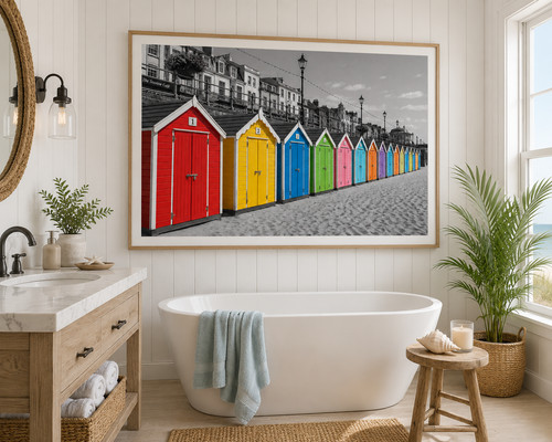 Colourful beach huts - beach, seaside