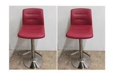Auction *SET OF 2* New Paradis Red Faux Leather Adjustable Stools (DAN-12)(1)