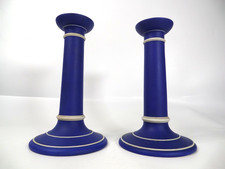 Vintage Wedgwood Jasperware Cobalt Blue Plain Candle Stick Holders 8 Inches Tall