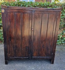 Antique 20thC Rustic Country Pine School Cupboard Two Door