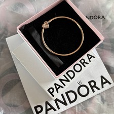 New Authentic Pandora Rose Gold Moments Heart & Butterfly Bangle 582594C01-17cm 